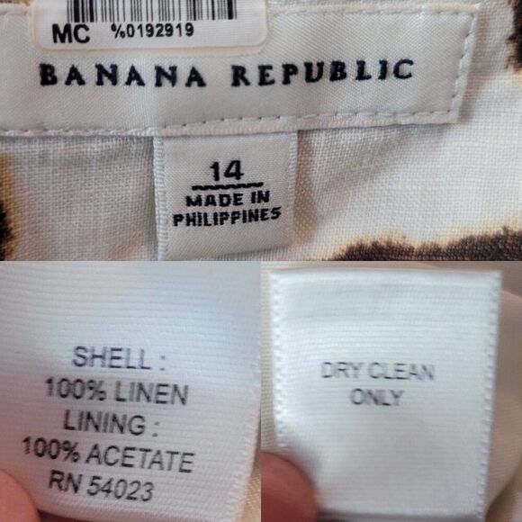 Banana Republic Linen Skirt 14 Brown Cream Zebra Animal Print Mini Pockets City - Picture 3 of 9